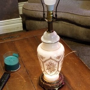 Vintage Hollywood Regency Luster Ware Table Lamp Milk Glass Brass Base